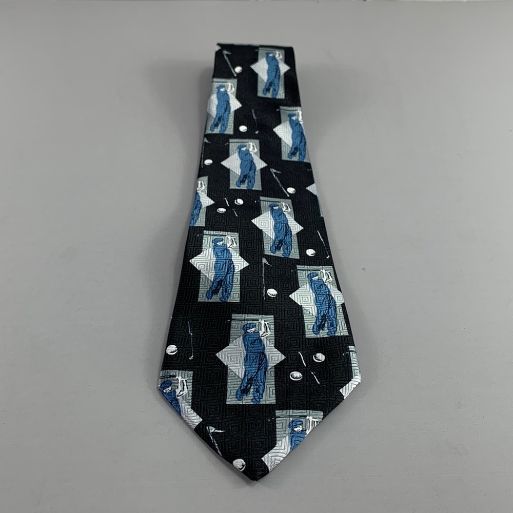 A. Rogers Black w/ Blue Golfer Men’s Extra Long Golf Tie 4” x 63”